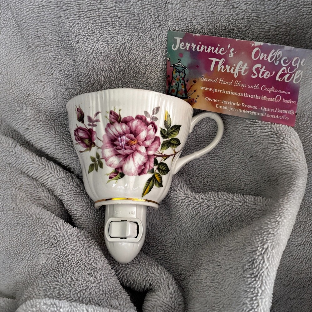 Staffordshire Cabbage Rose Tea Cup Night Light